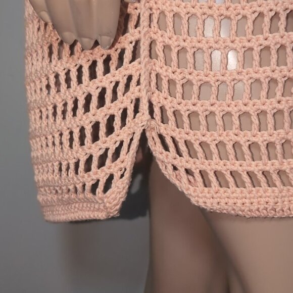 3/$20 Peach Crochet Shell Dress Beach Swim Cover Up Cap Sleeve Sheath Boat Neck - Picture 10 of 11